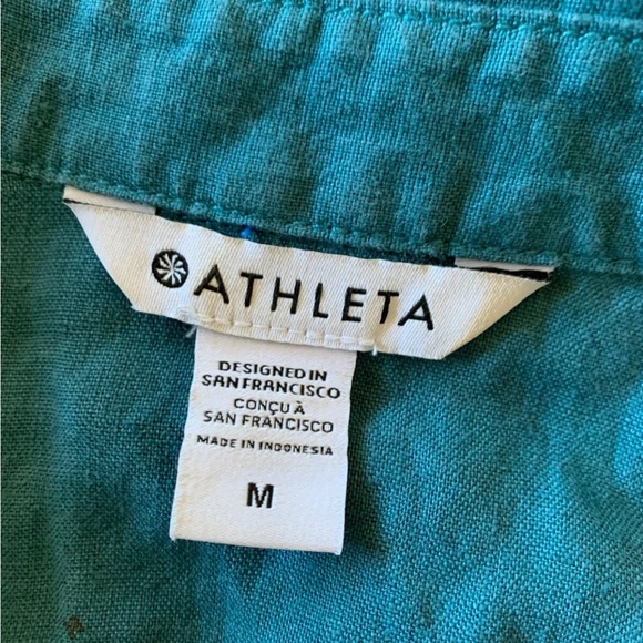 Athleta Women’s 100% Linen Wrap Top Tie Collar Blue Cropped Medium Classic - Picture 2 of 11